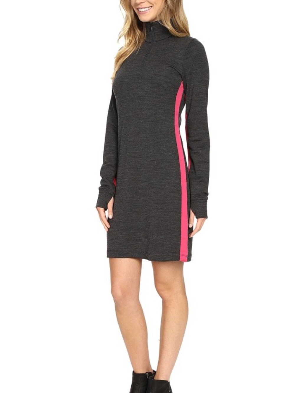 Icebreaker Women's Affinity Dress  Quarter Zip Merino Wool Jet Heather  Pink M